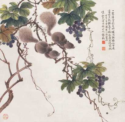 蔡铣 松鼠葡萄 立轴